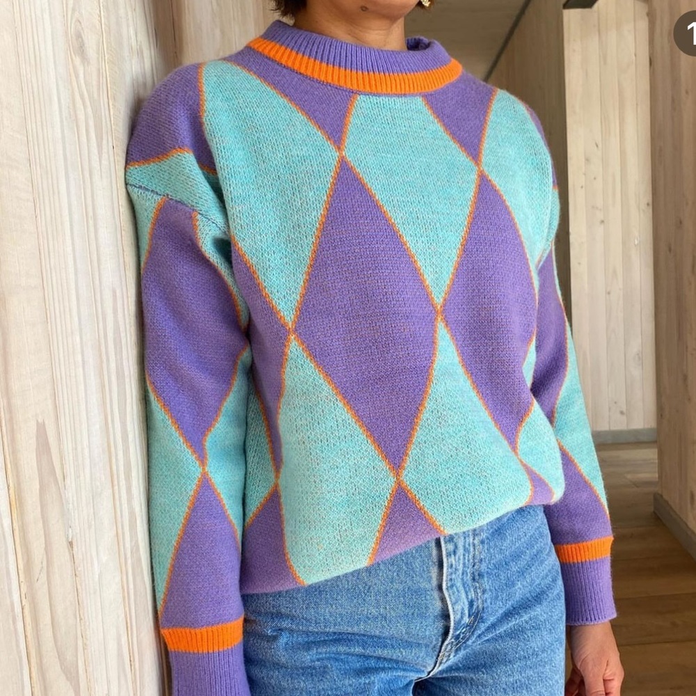 Cider Purple Preppy Argyle Sweater Small Large - Picture 2 of 7